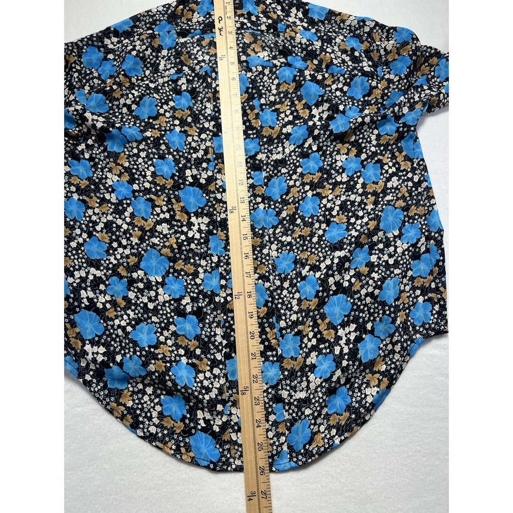 Ann Taylor Floral Seamed Split Neck Popover Blouse Sz S Night Sky - Picture 6 of 7
